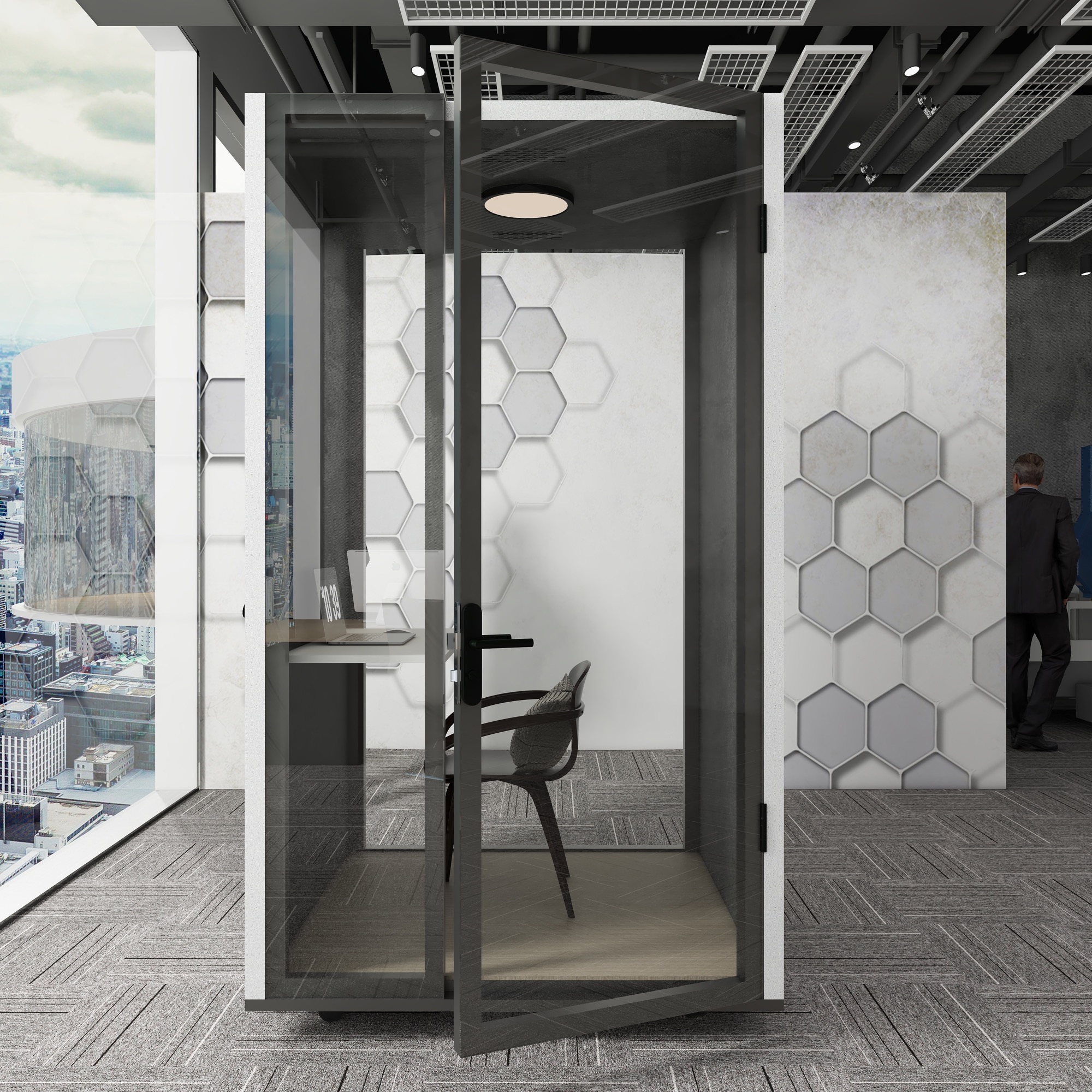 SoloKabin pod beside an office window