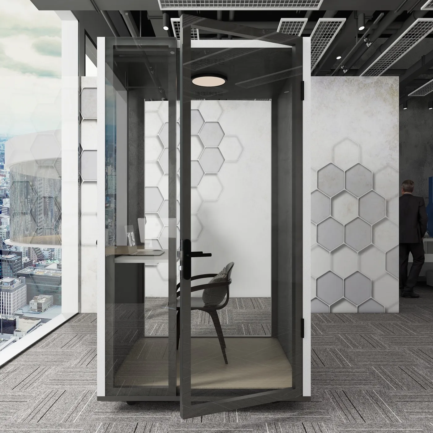 SoloKabin pod beside an office window
